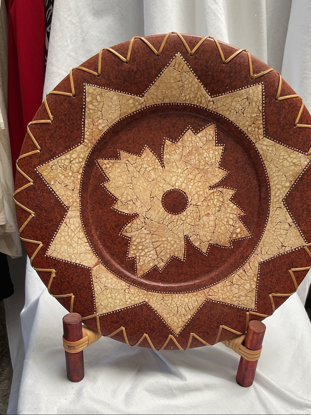 Decorative Sunburst Wall Plate in Brown and Cream
